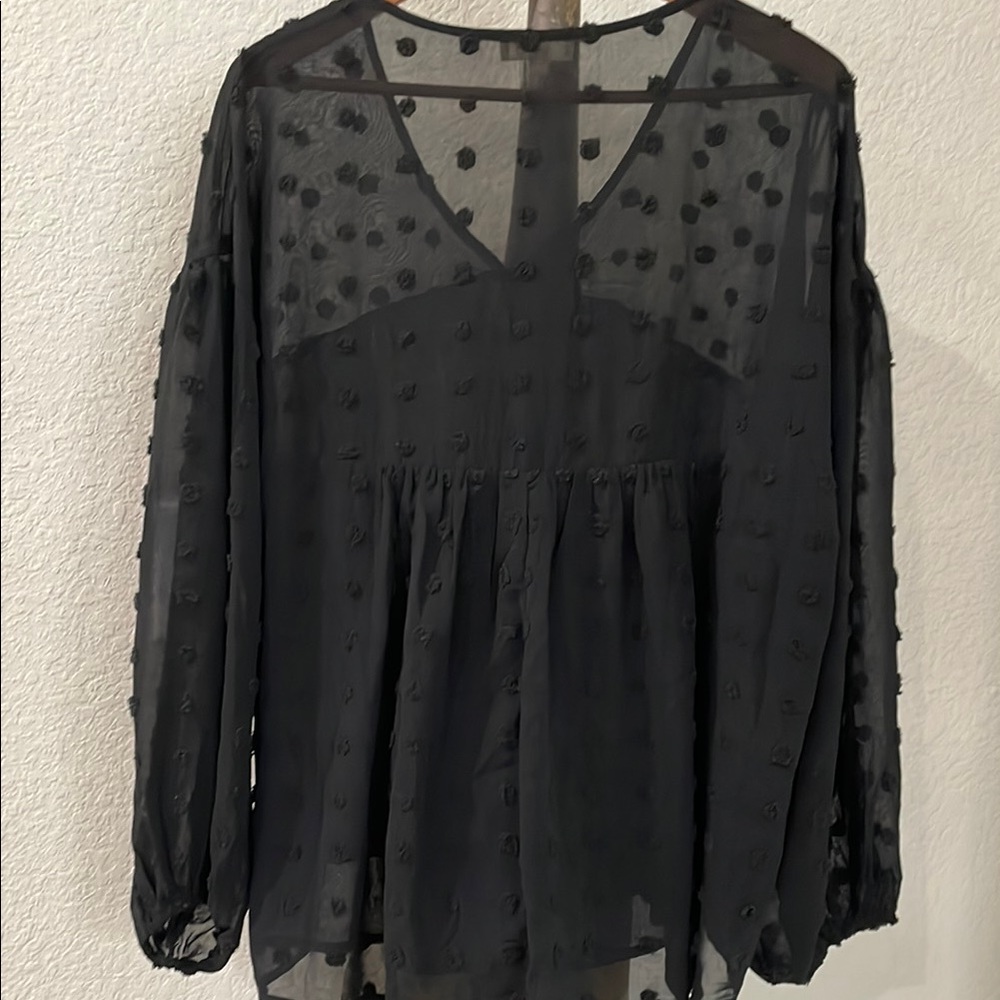 Entro Black Sheer Flutter Sleeve Blouse Gorgeous Top! SZ:L like new - Picture 14 of 14